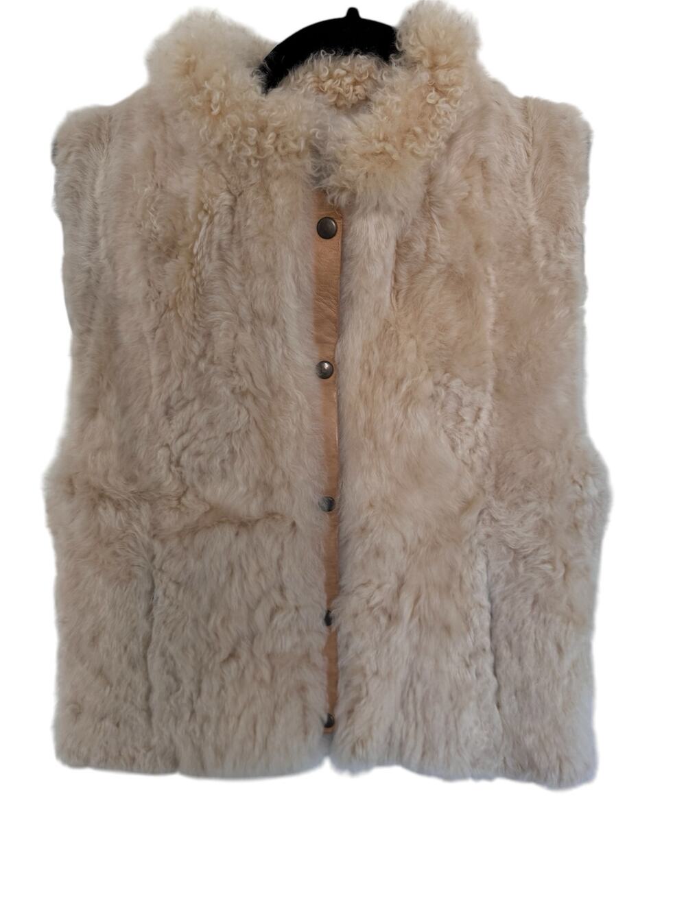 Vintage 60s/70s Shearling Lamb Fur Vest – Cream Boho Mongolian Style – Women’s S
